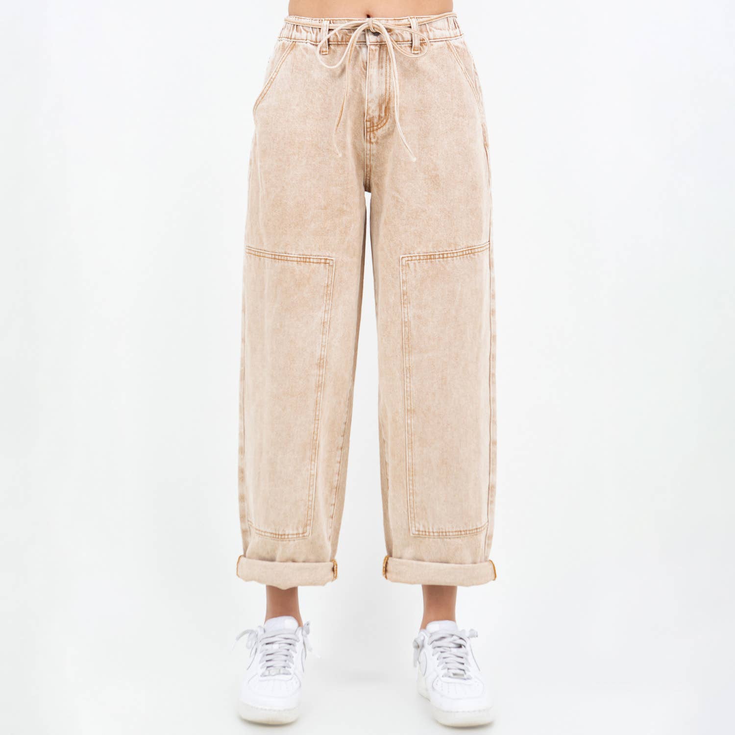 COLOR WASHED BARREL FIT PANTS