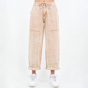 COLOR WASHED BARREL FIT PANTS