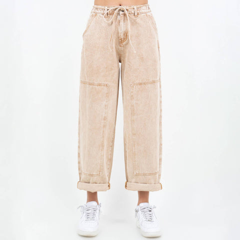 COLOR WASHED BARREL FIT PANTS