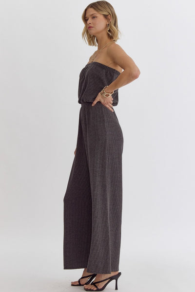 HLB Ribbed Strapless Jumpsuit - Charcoal