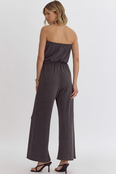 HLB Ribbed Strapless Jumpsuit - Charcoal