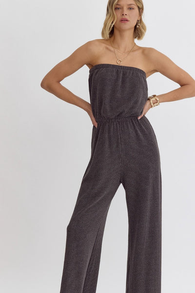 HLB Ribbed Strapless Jumpsuit - Charcoal