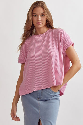 HLB Ribbed Crew Top - Pink