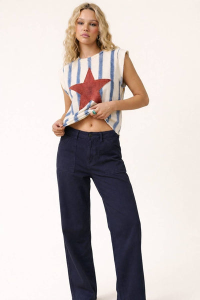 Star Patch Striped Sleeveless Knit Top