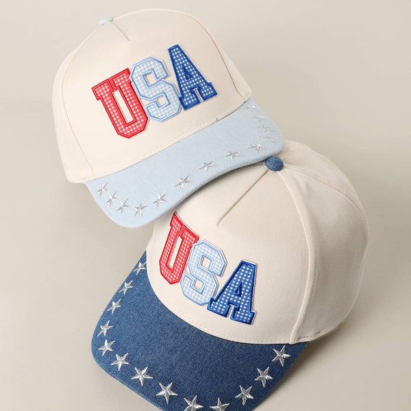 USA Letter Patch Star Brim Denim Baseball Cap
