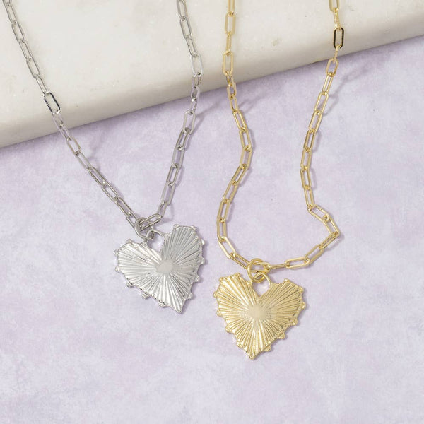 Gold Dipped Heart Pendant Paperclip Chain Necklace