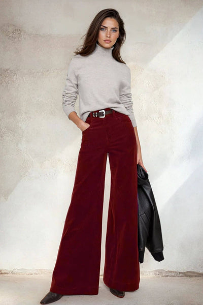 Wine Corded Wide Leg Pant