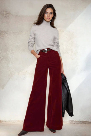 Wine Corded Wide Leg Pant