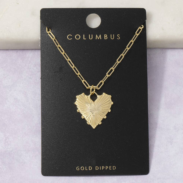 Gold Dipped Heart Pendant Paperclip Chain Necklace