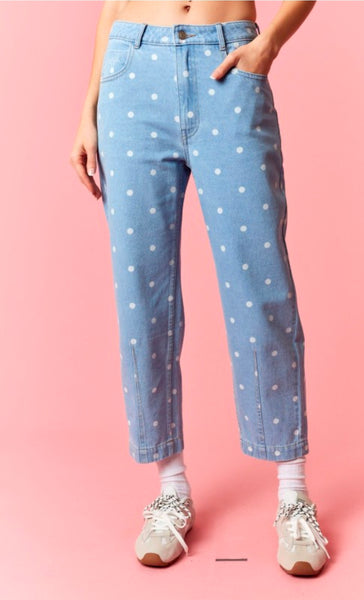 Polka Dot Ankle Jeans
