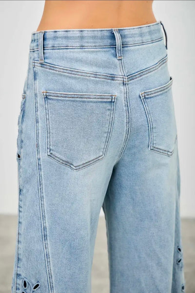Embroidery Floral Denim Jeans by Saige