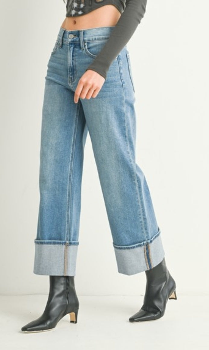 Petite Cuffed Wide Leg Jean