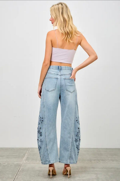 Embroidery Floral Denim Jeans by Saige