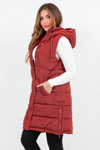 Long Puffer Vest - Brick