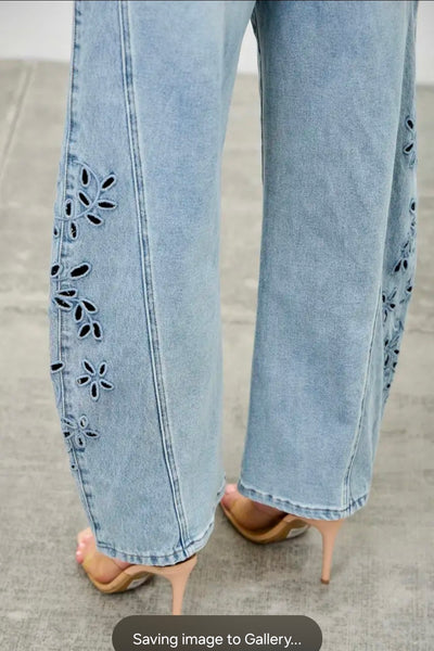 Embroidery Floral Denim Jeans by Saige