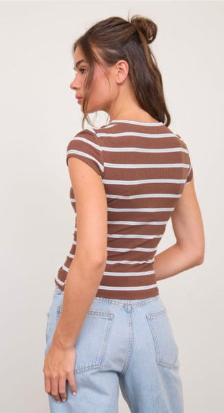 Jamie Striped Henley - BROWN