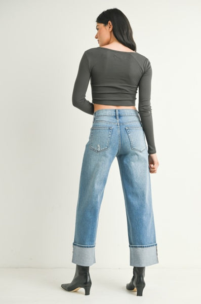 Petite Cuffed Wide Leg Jean