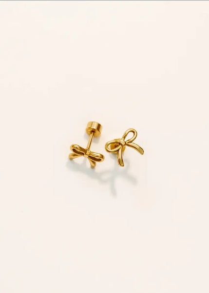 Sadie Gold Bows Screwback Stud Earrings