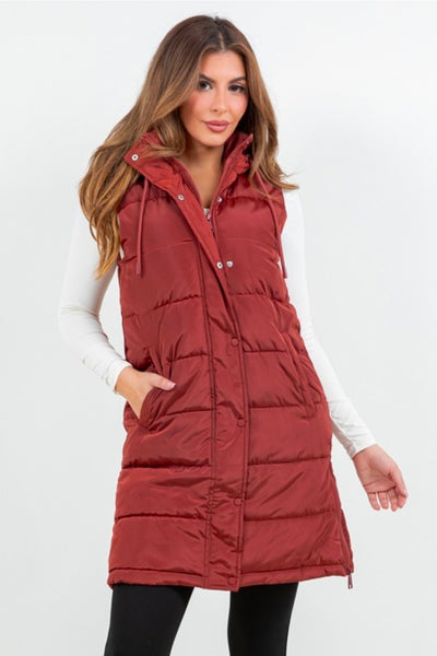 Long Puffer Vest - Brick