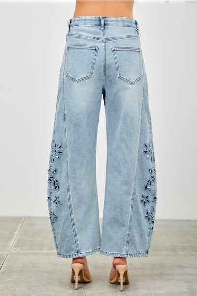 Embroidery Floral Denim Jeans by Saige