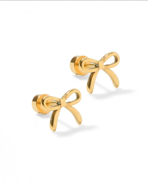 Sadie Gold Bows Screwback Stud Earrings
