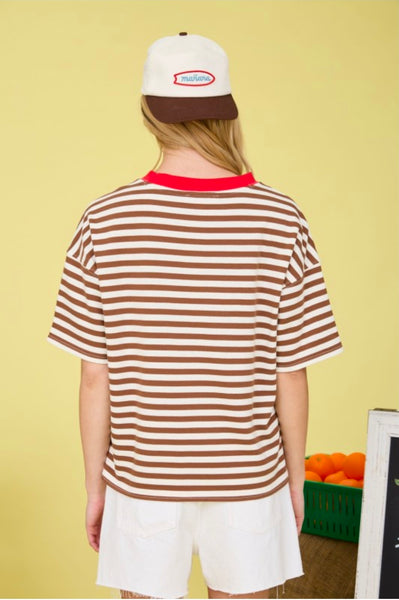 Stripe Colorblock Knit T-Shirt - Brown