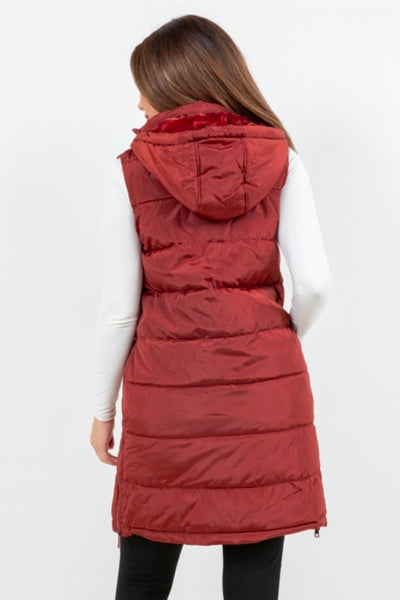 Long Puffer Vest - Brick