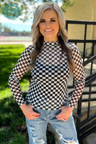 Pep Rally Checkered Top - Black