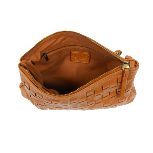 Quinn Weave Crossbody Clutch - Cognac