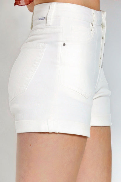 HIGH RISE BUTTON FLY TURN BACK CUFF SHORTS