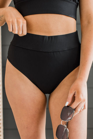 Ray of Sunshine Ribbed Swim Bottoms - Black