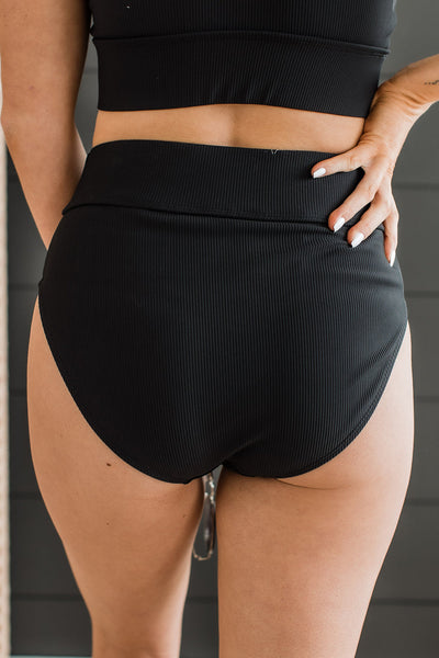 Ray of Sunshine Ribbed Swim Bottoms - Black