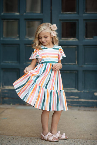 KIDS Stripe Flutter Sleeve Dress